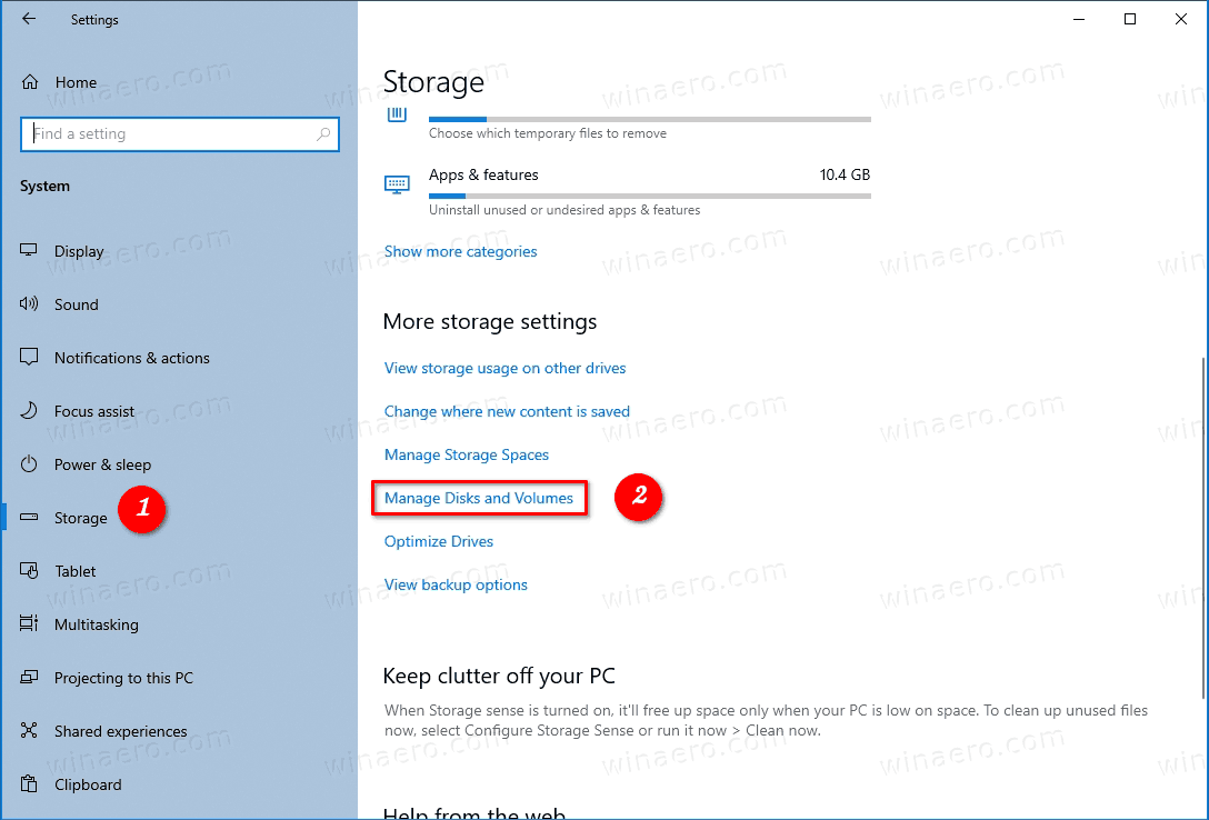 Windows 10 Settings Manage Disks And Volumes
