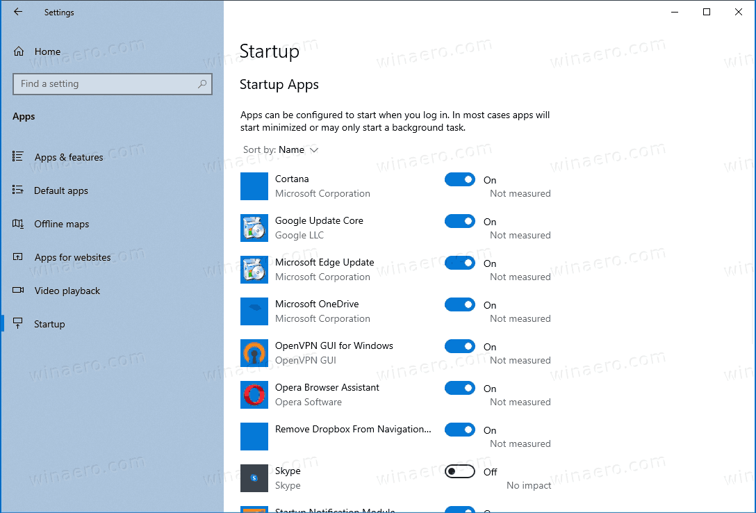 Windows 10 Settings Startup Page