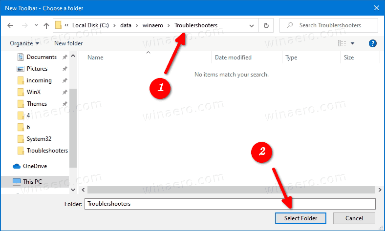Windows 10 Troublershooters Toolbar Folder