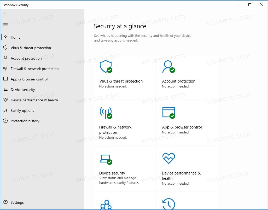 Windows Security Main Page