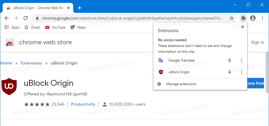 Manage your extensions using the extensions button in the toolbar