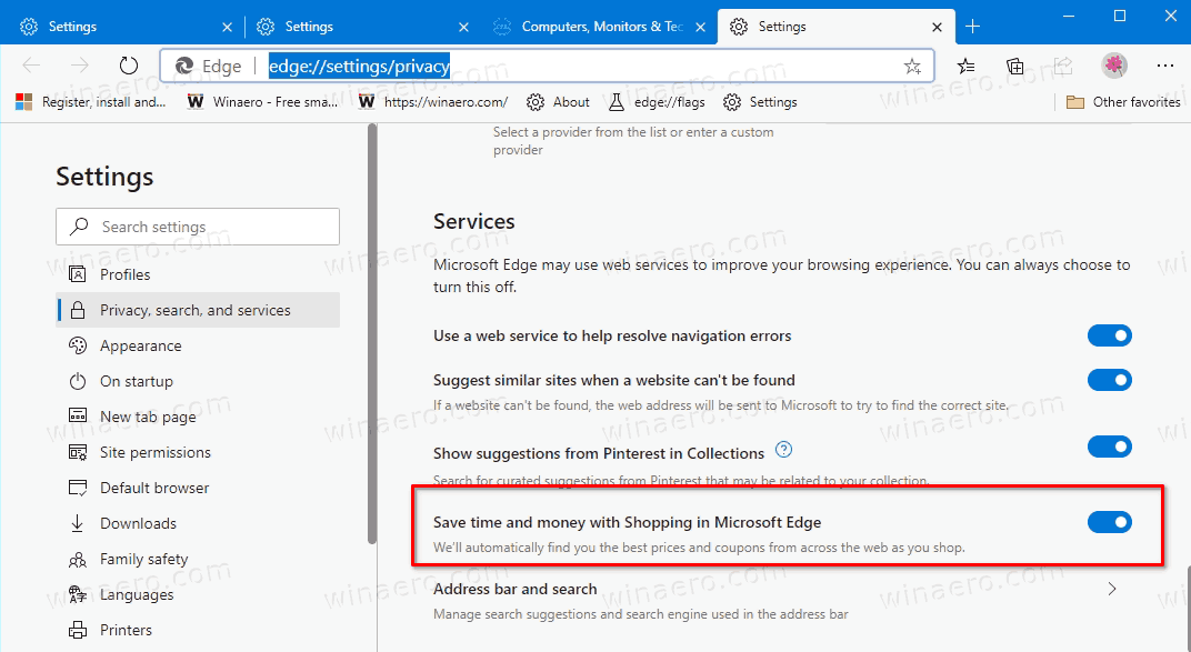 Enable Or Disable Shopping Feature In Microsoft Edge