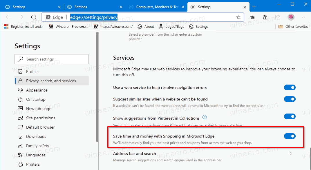 How to Enable or Disable Shopping in Microsoft Edge