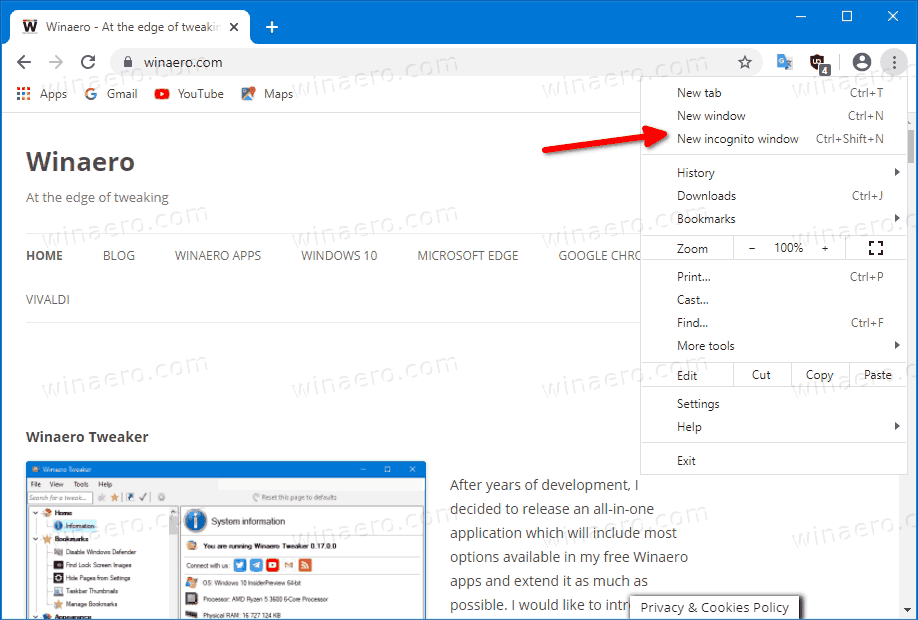 Incognito Mode Enabled In Google Chrome