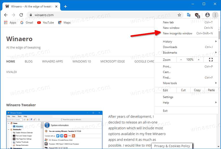 disable google chrome incognito windows 10