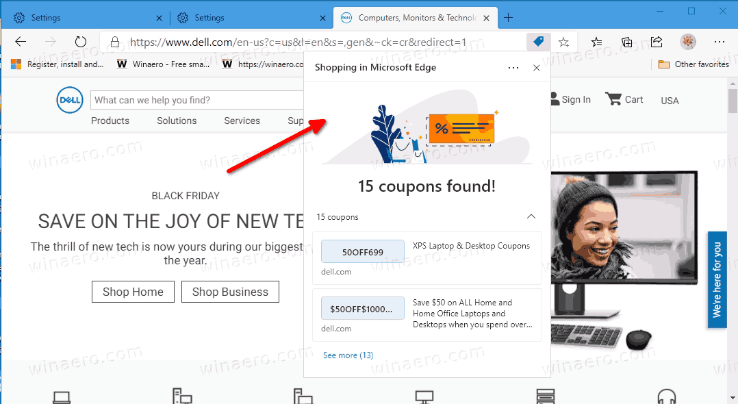 Microsoft Edge Coupon Suggestion Shopping Feature