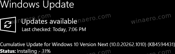Windows 10, сборка 20262.1010, KB4594431