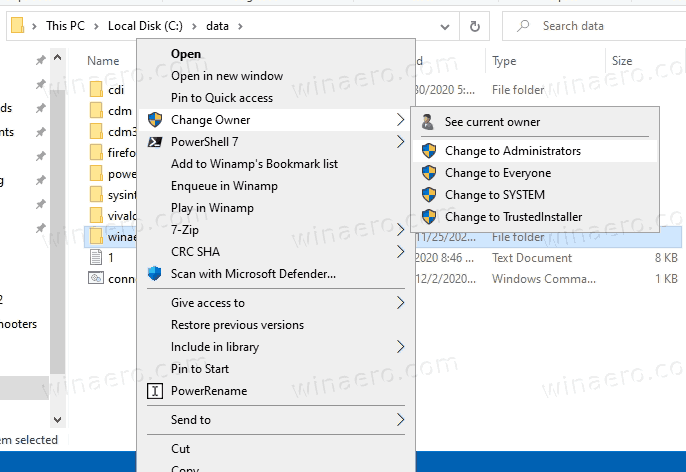 Change Owner Context Menu