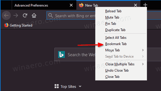 Default Tab Right Click Menu In Firefox
