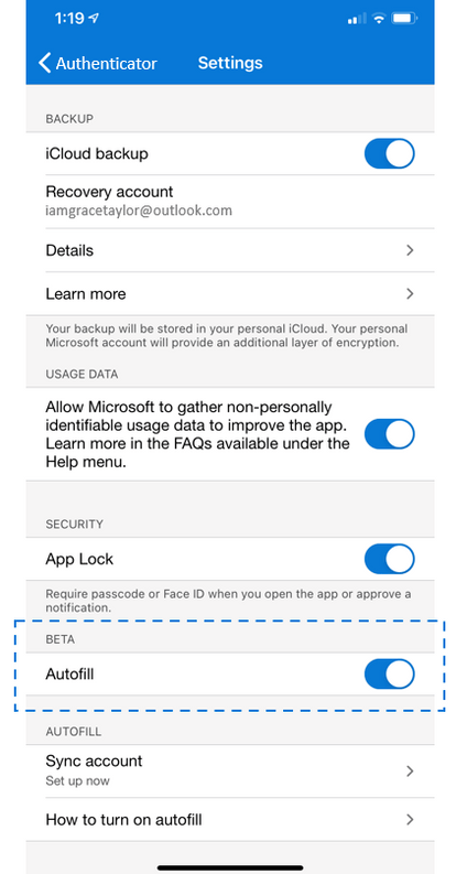 Enable Autofill In Microsoft Authentificator 