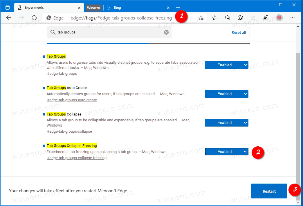 Enable Tab Groups Collapse Freezing In Microsoft Edge