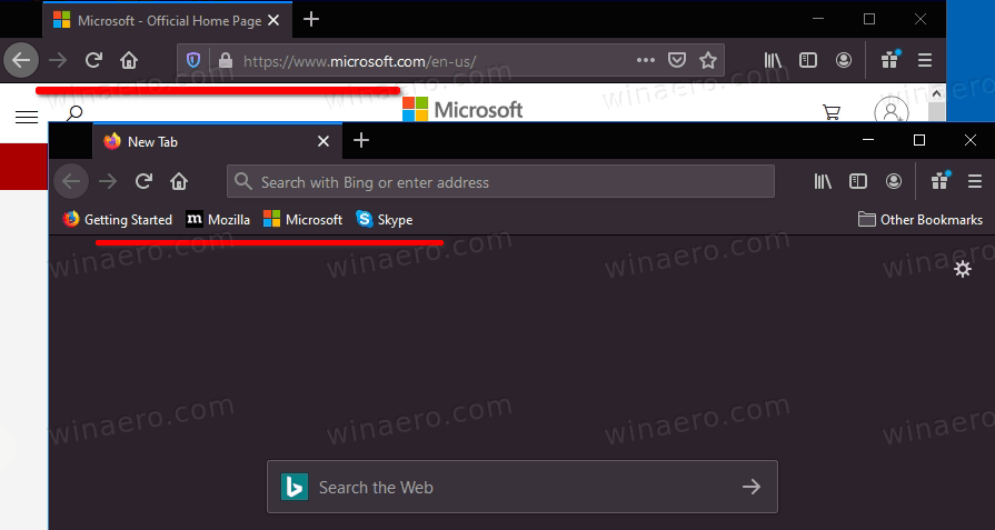 Firefox Shows Bookmarks Toolbar Only On New Tab Page
