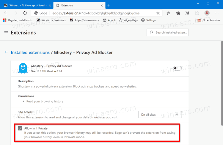 Make Microsoft Edge Use An Extension In InPrivate Mode