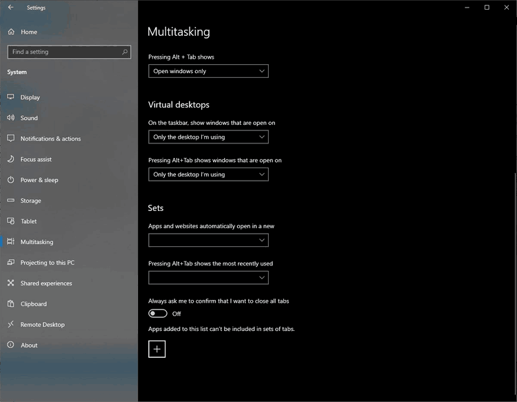 New Sets Options In Settings