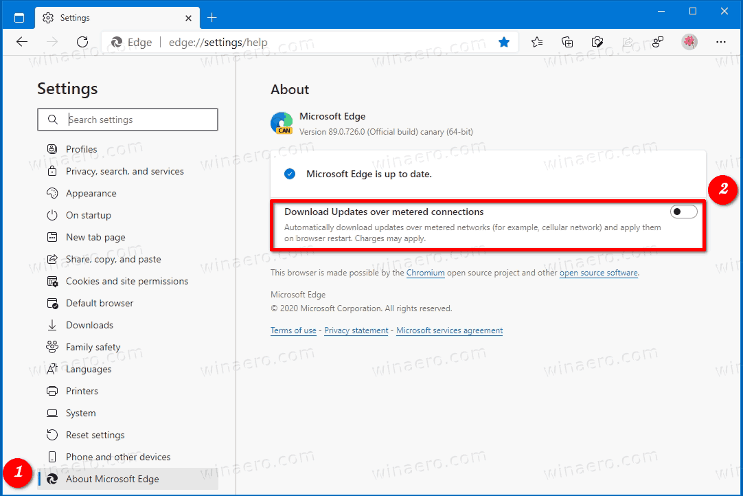 Updates Over Metered Connections In Microsoft Edge