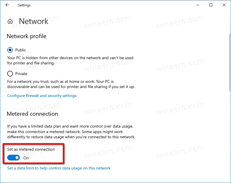 Windows 10 Metered Connection