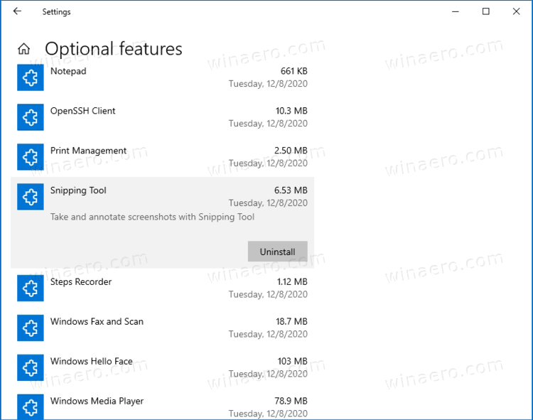 Windows 10 Uninstall Snipping Tool