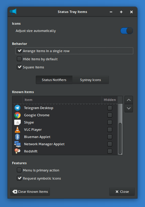 Xfce 4.16 Statustray Panel Plugin