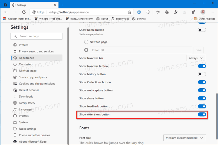 Edge Add Extensions Toolbar Button