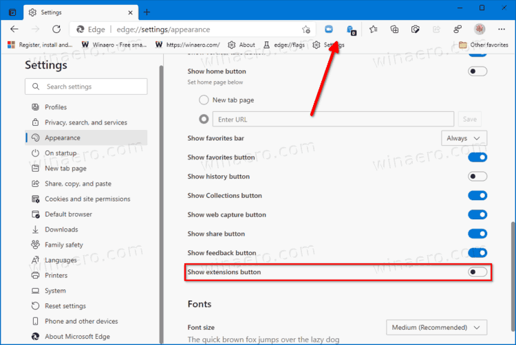 Edge Remove Extensions Toolbar Button