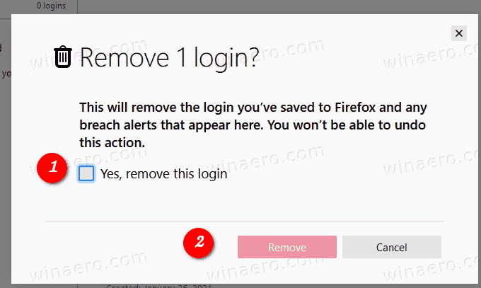 Firefox подтверждает удаление всех логинов