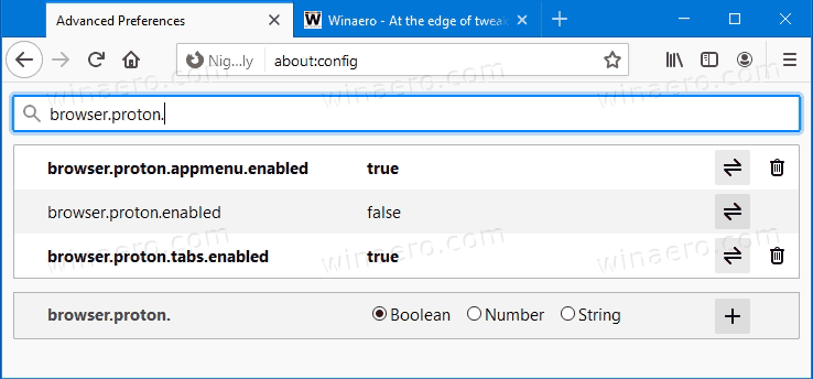 Firefox about: пример страницы конфигурации