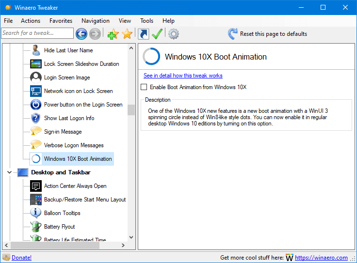 Tweaker 0.19.1 Windows 10X boot animation option