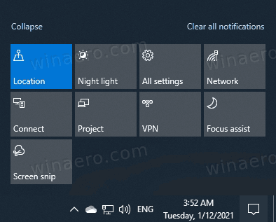 Внешний вид Центра поддержки Windows 10