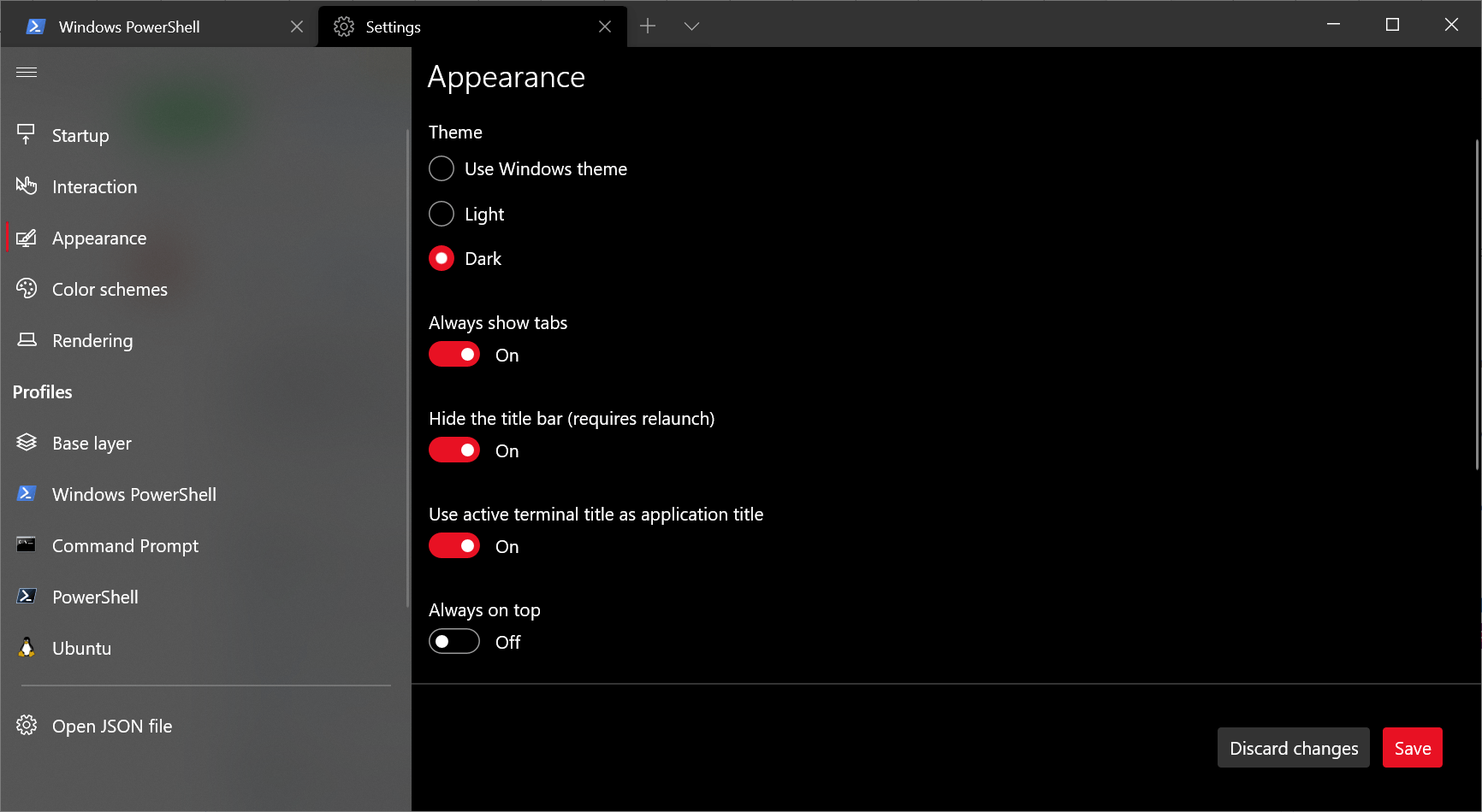 windows terminal settings gui