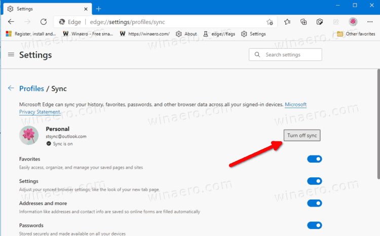 Disable Sync For Profile In Edge