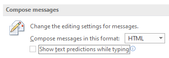 Отключить прогнозирование текста в Outlook