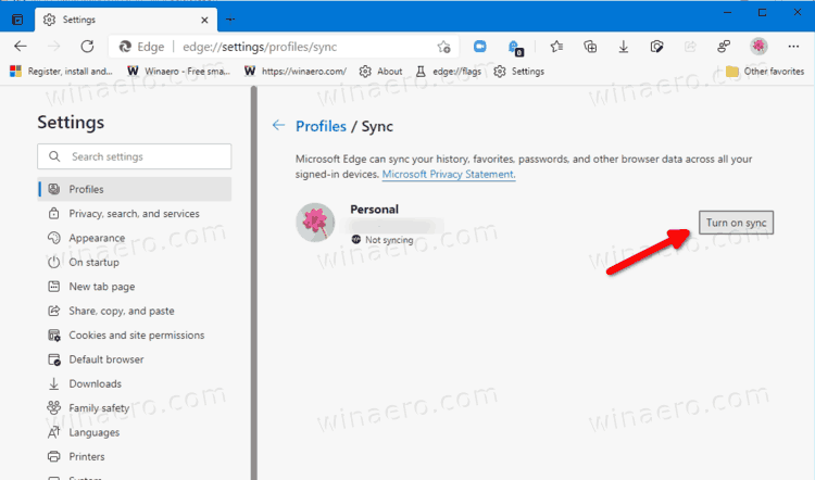 Edge Enable Sync For Profile