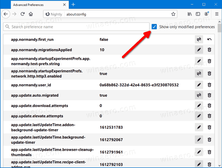Firefox About Config Show Only Modified Options