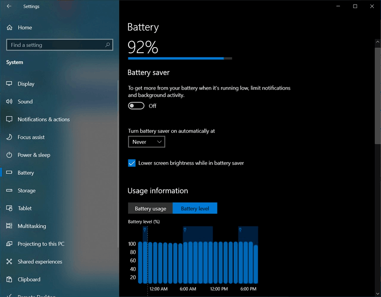 New Battery Settings Page