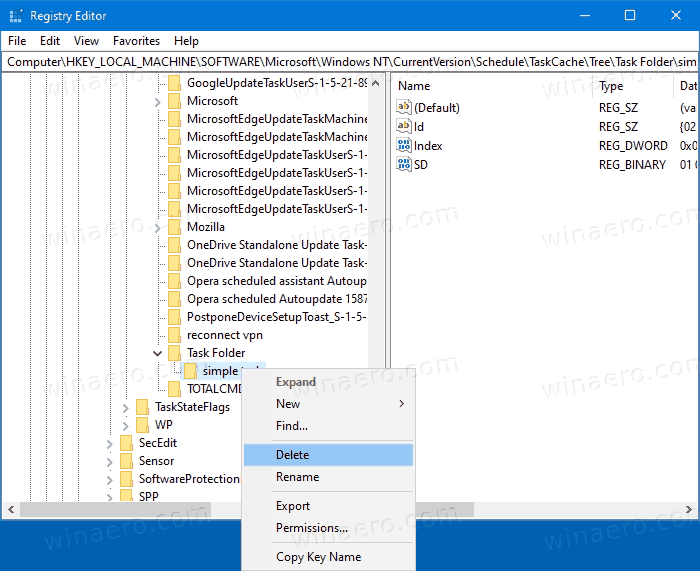 Windows 10 Удалить запланированную задачу в реестре