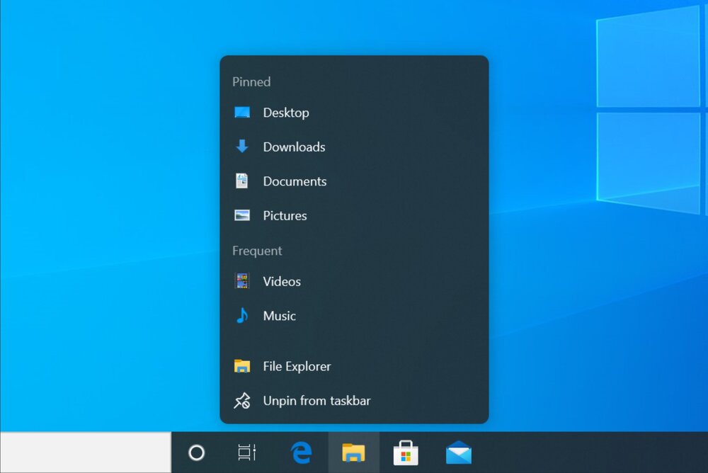 Windows 10 Sun Valley Jump List