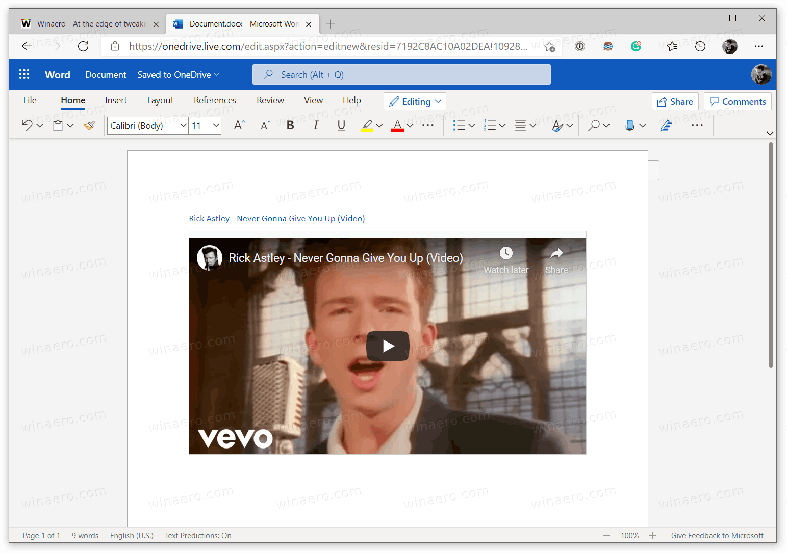 Embed YouTube video in Word