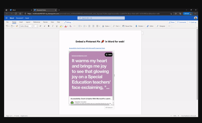 Word Pinterest Integration