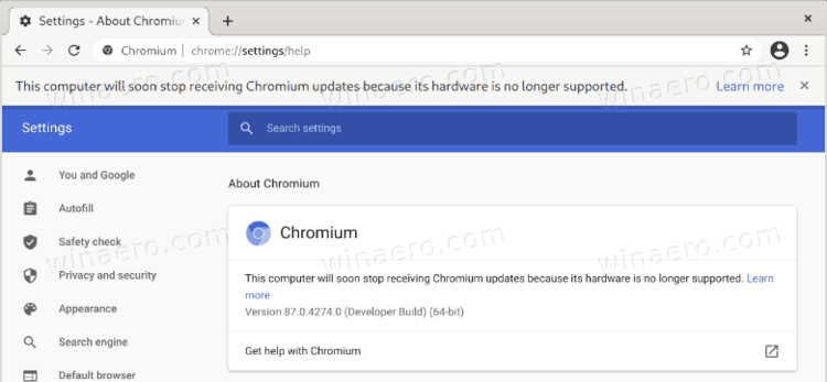 Chrome SSE3 Not Supported Will Stop Receiving Updates