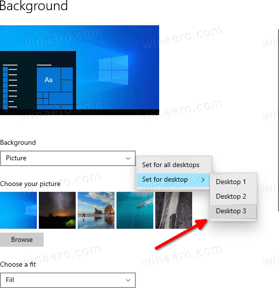 Изменение обоев виртуального рабочего стола в Windows 10