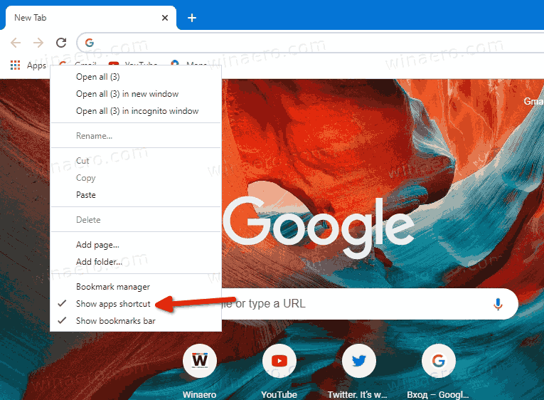 Chrome Disable Apps Button