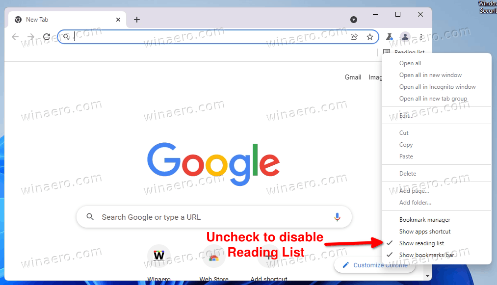 Chrome Disable Reading List From The Menu