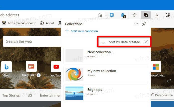 Collections Sorted In Microsoft Edge