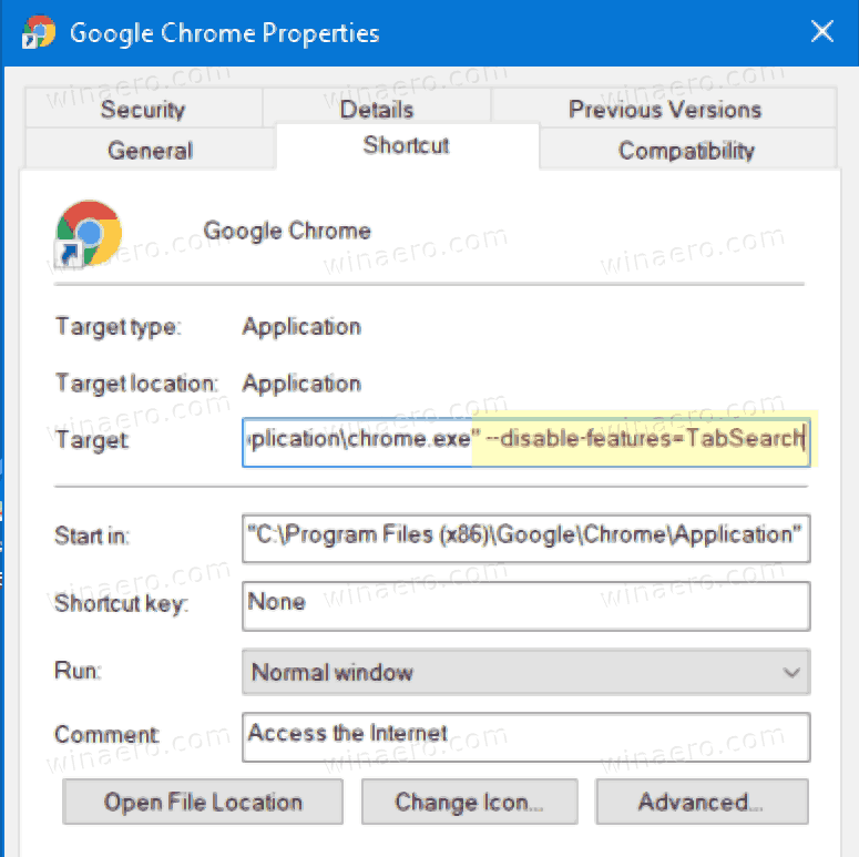 Disable Tab Search By Modifying Chrome Shortcut