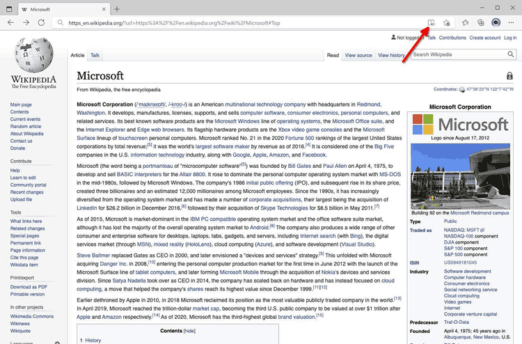 Edge Reader Mode Wikipedia 1