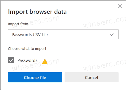 Edge Choose CSV File To Import Passwords From