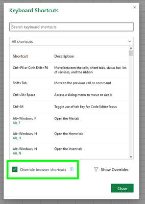 Excel Online Shortcuts