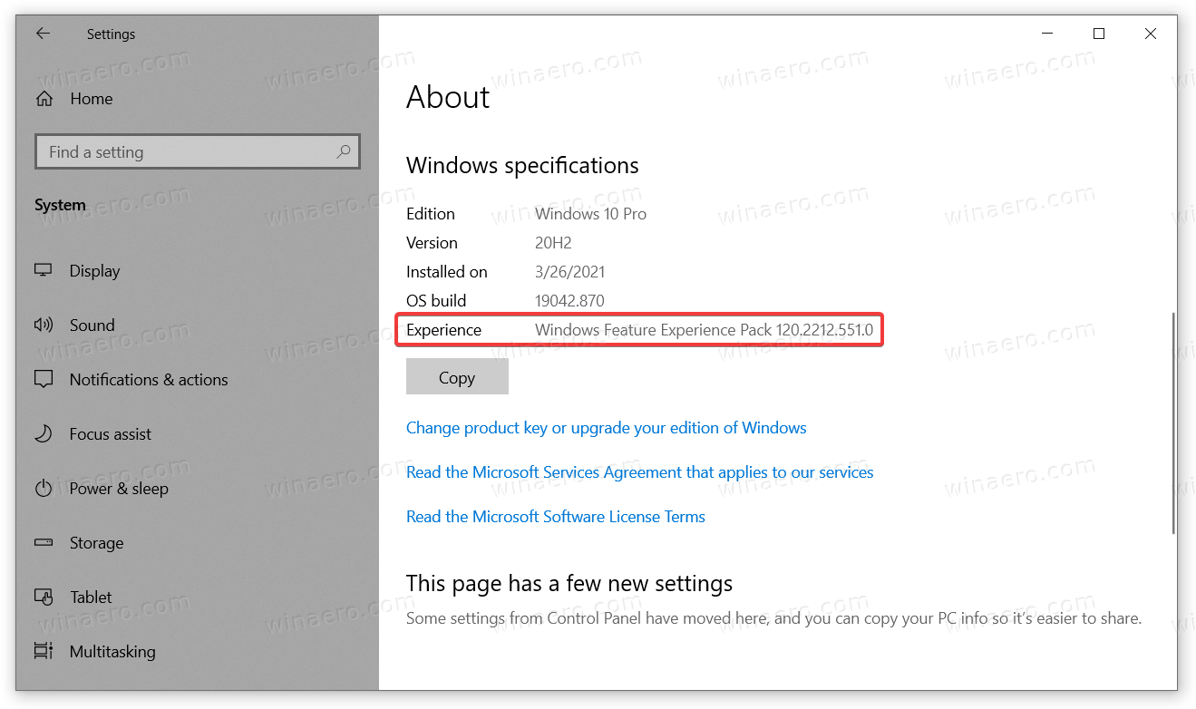 Найдите номер версии пакета Windows Feature Experience Pack