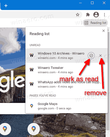 Google Chrome Reading List Mark As Read Or Remove Item