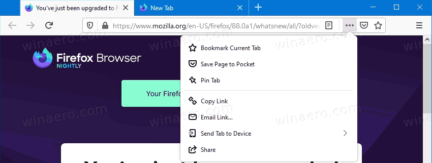 Page Actions Without Screenshot In Firefox